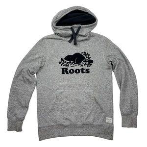 Roots Canada Hoodie Pullover Sweatshirt Beaver Logo Grey Black XS Men Unisex